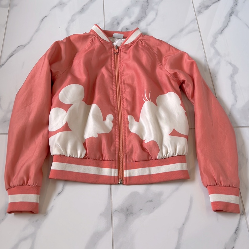 Junk Food Disney Minnie & Mickey Mouse Zip Up Bomber Jacket Girls S
